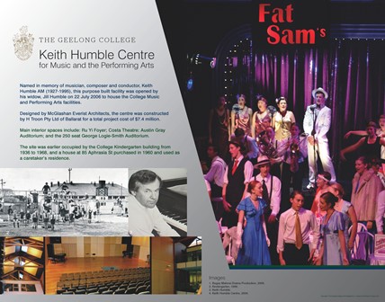 Interpretative Sign: Keith Humble Centre for Music and the Performing Arts, 2015.